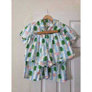 SANT AND ABEL GREY MALIN BEACH PAJAMAS SHORT SLEEVE SHIRT / SHORTS PAJAMA SET L